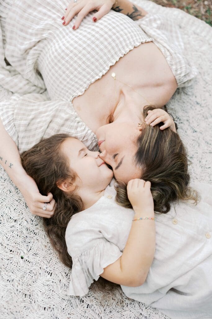 A candid moment between mother and daughter