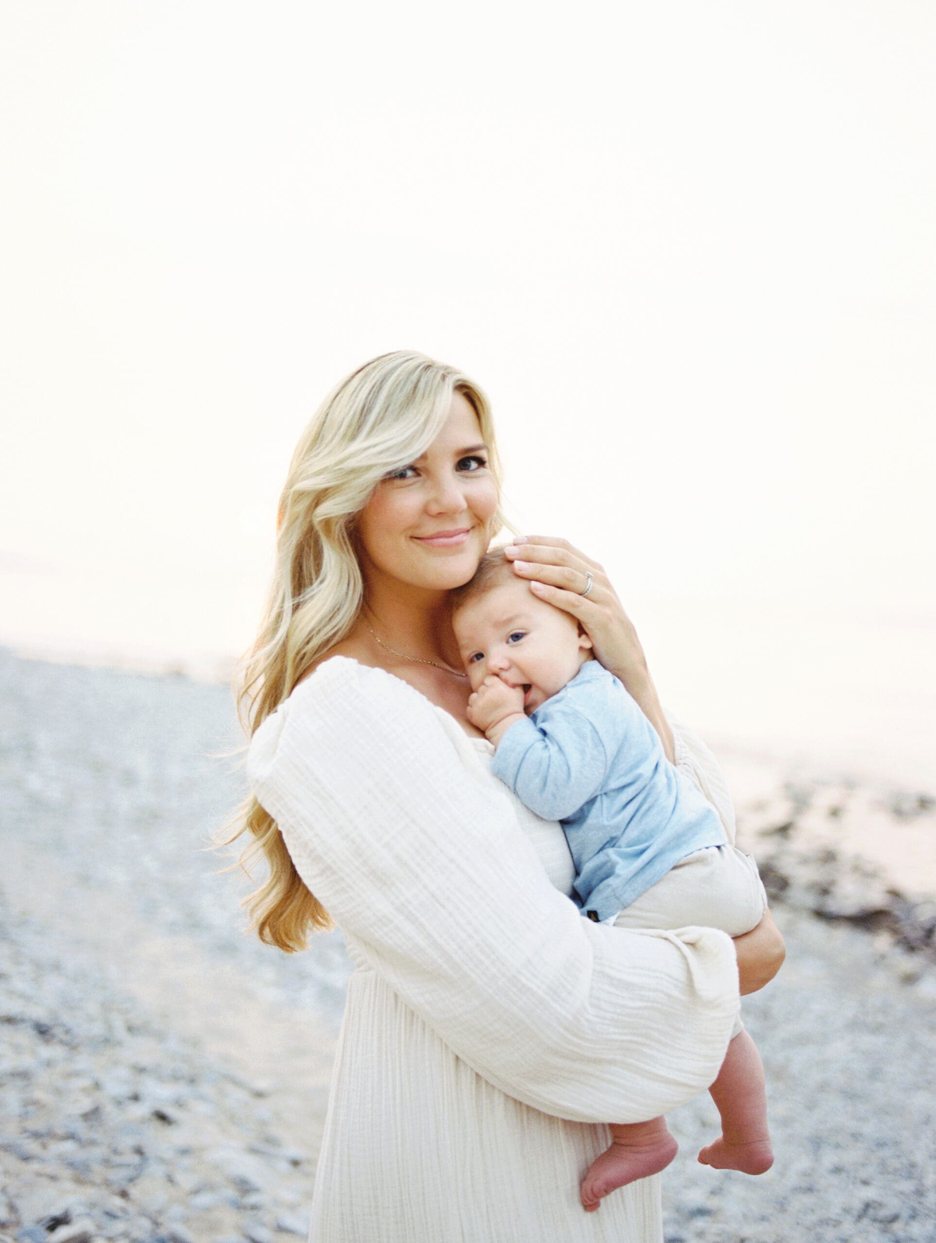 Mother and her son during a sunset session on the lake.